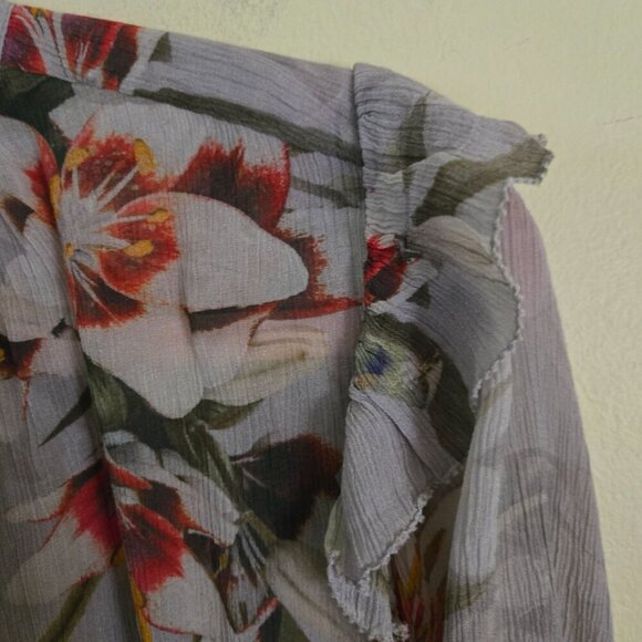 Allsaints Lara Kuroyuri Floral Long Sleeve Ruffled Blouse Quiet Luxury Size 2 - Picture 8 of 11